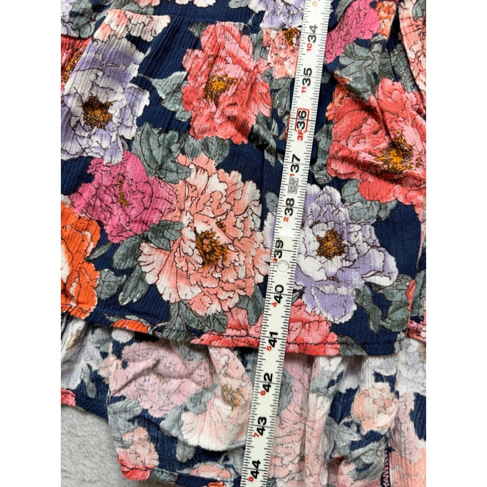 Knox Rose Floral High Low Midi Dress Navy Pink Orange Smocked Waist Small - Picture 2 of 9